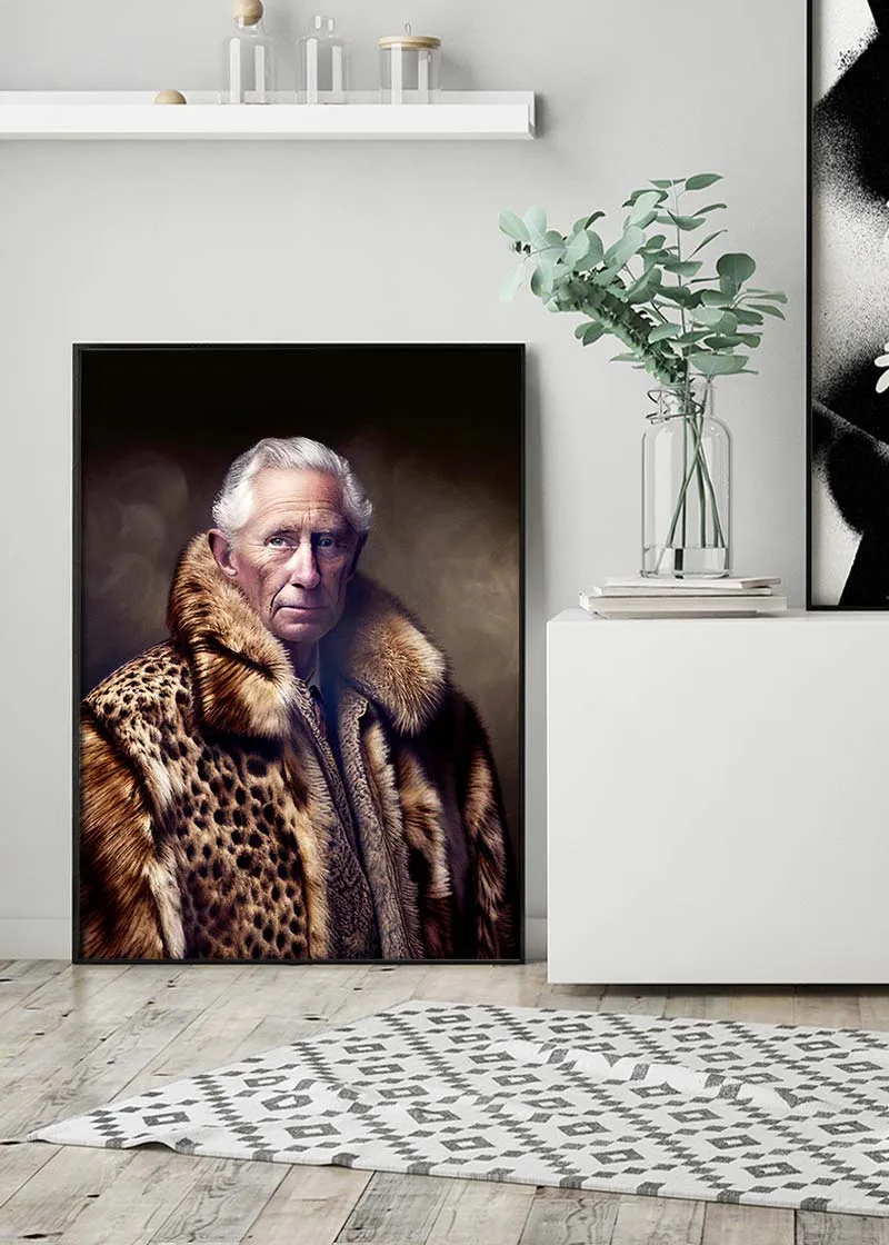 King Charles III Leopard Fur Coat Print