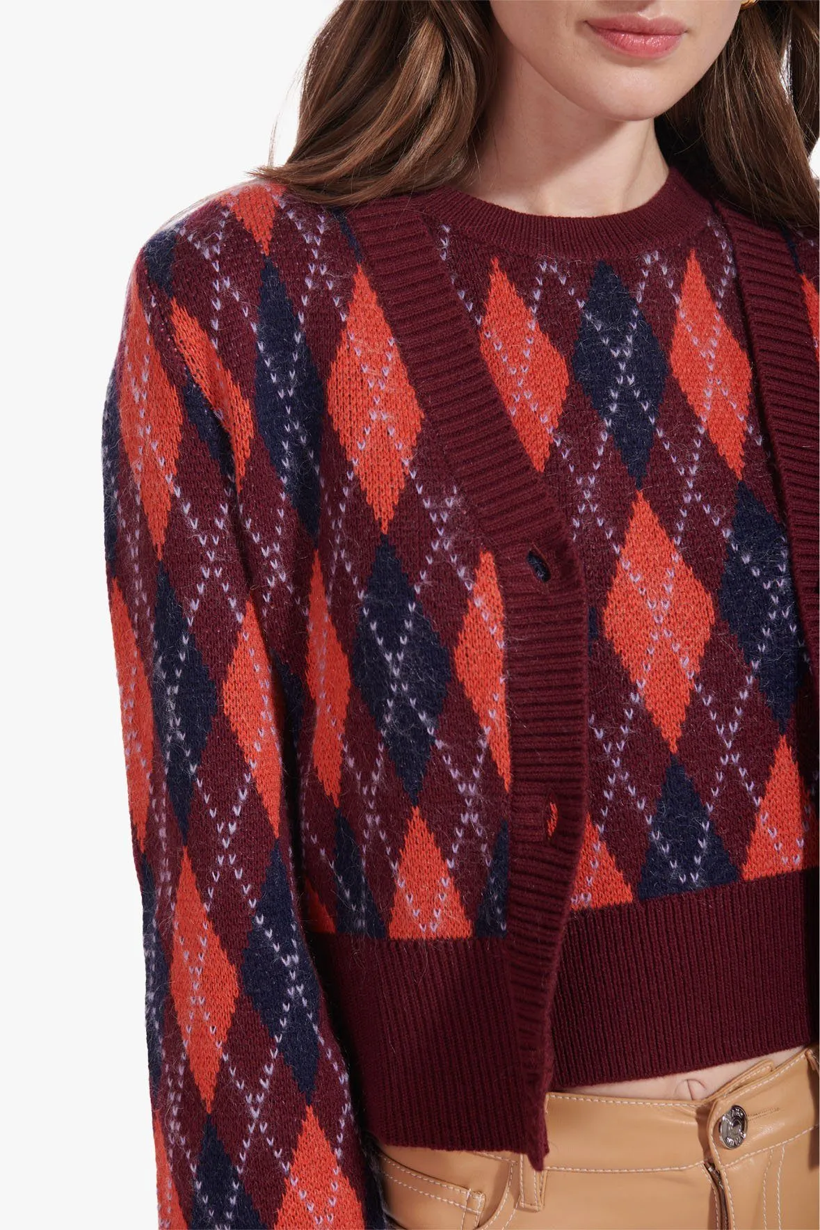 KNAVE CARDIGAN | BORDEAUX ARGYLE