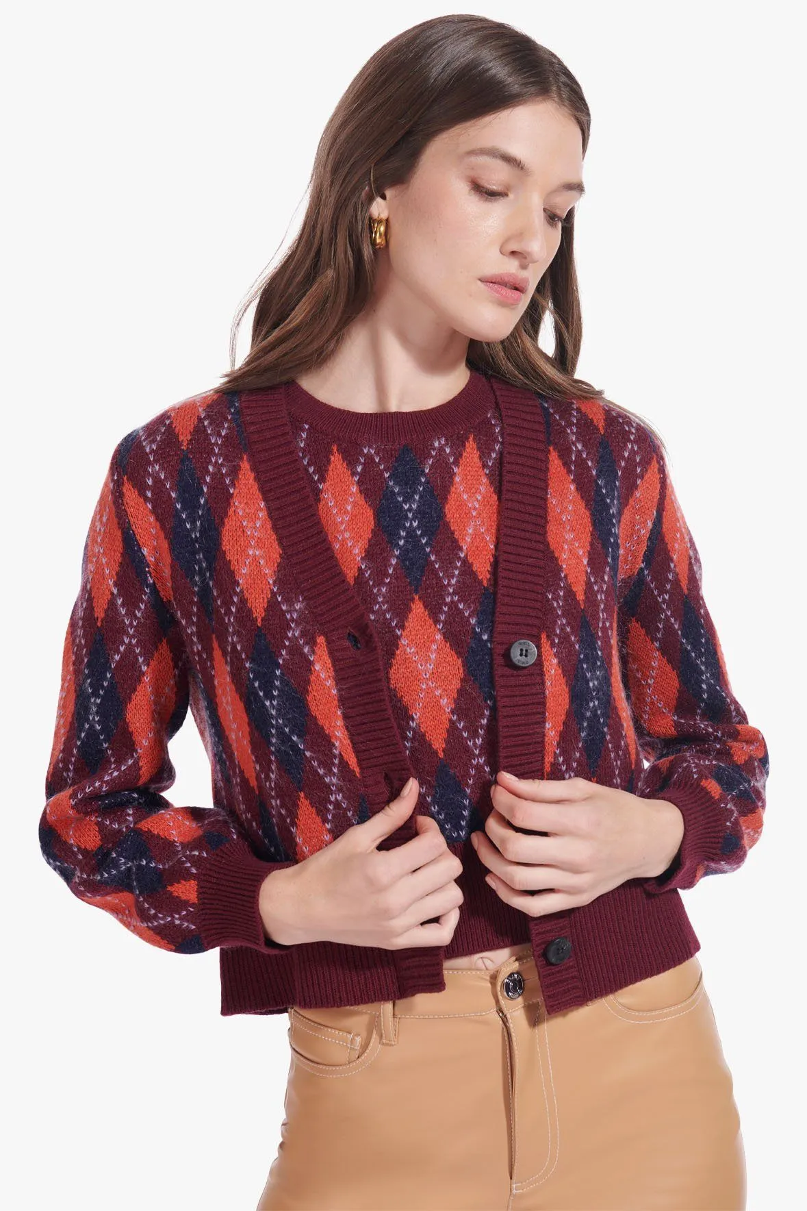 KNAVE CARDIGAN | BORDEAUX ARGYLE