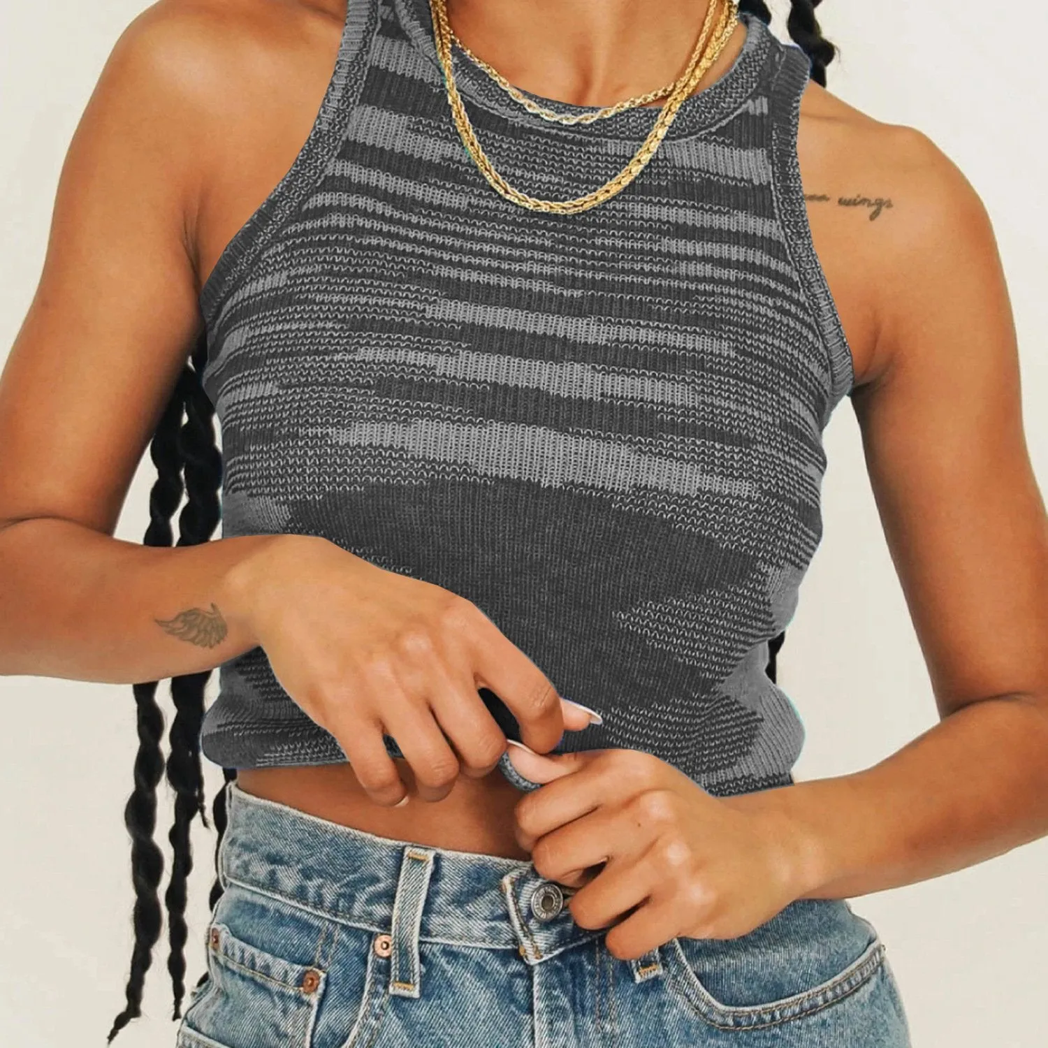 Knit Crop Top Women Sleeveless Basic T Shirts