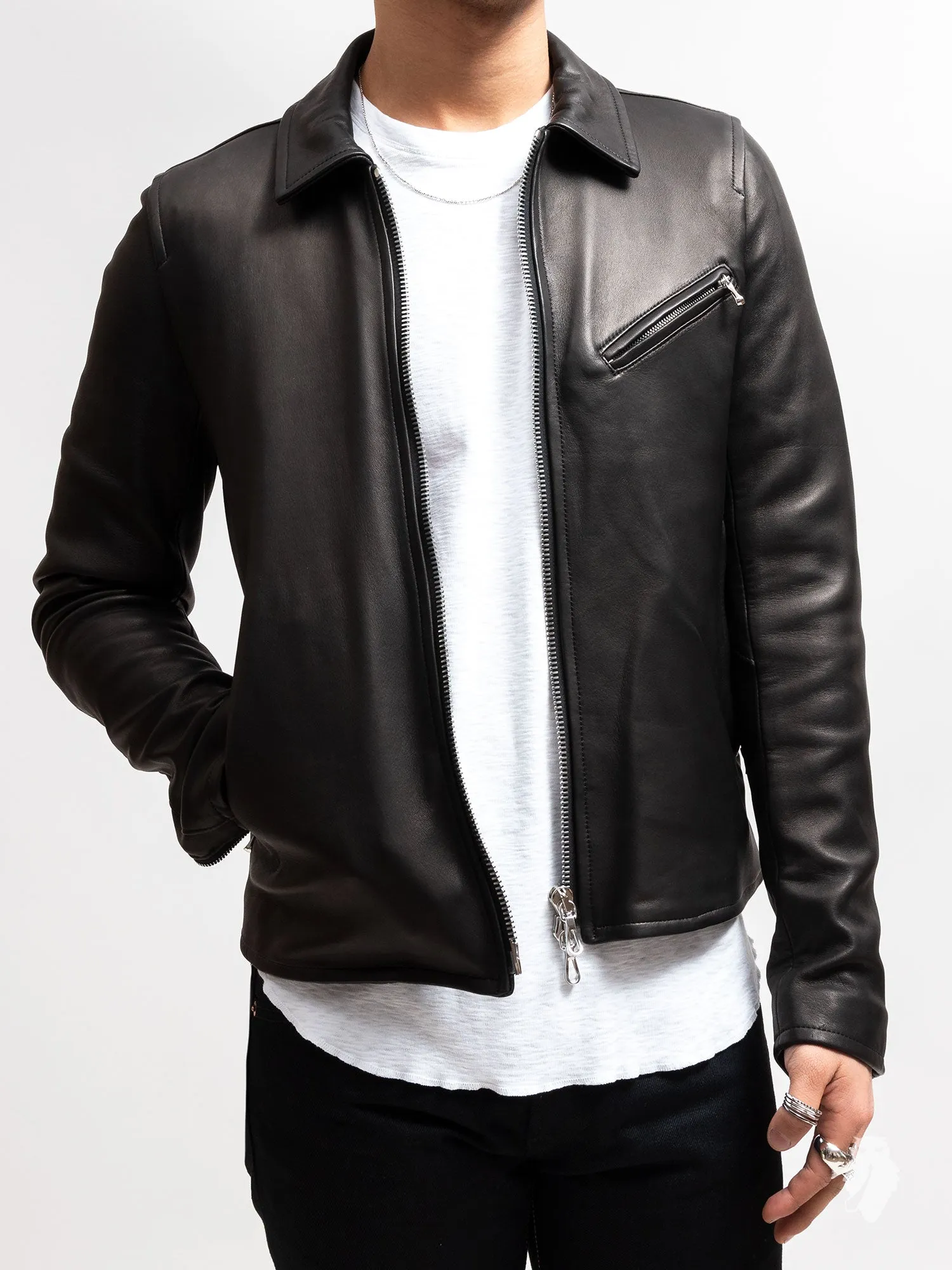 Lamb Leather Rider's Jacket in Black