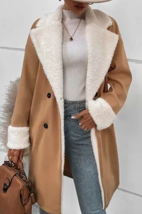 Layered In Style- Knee Length Coat with Sheepskin Like Trim