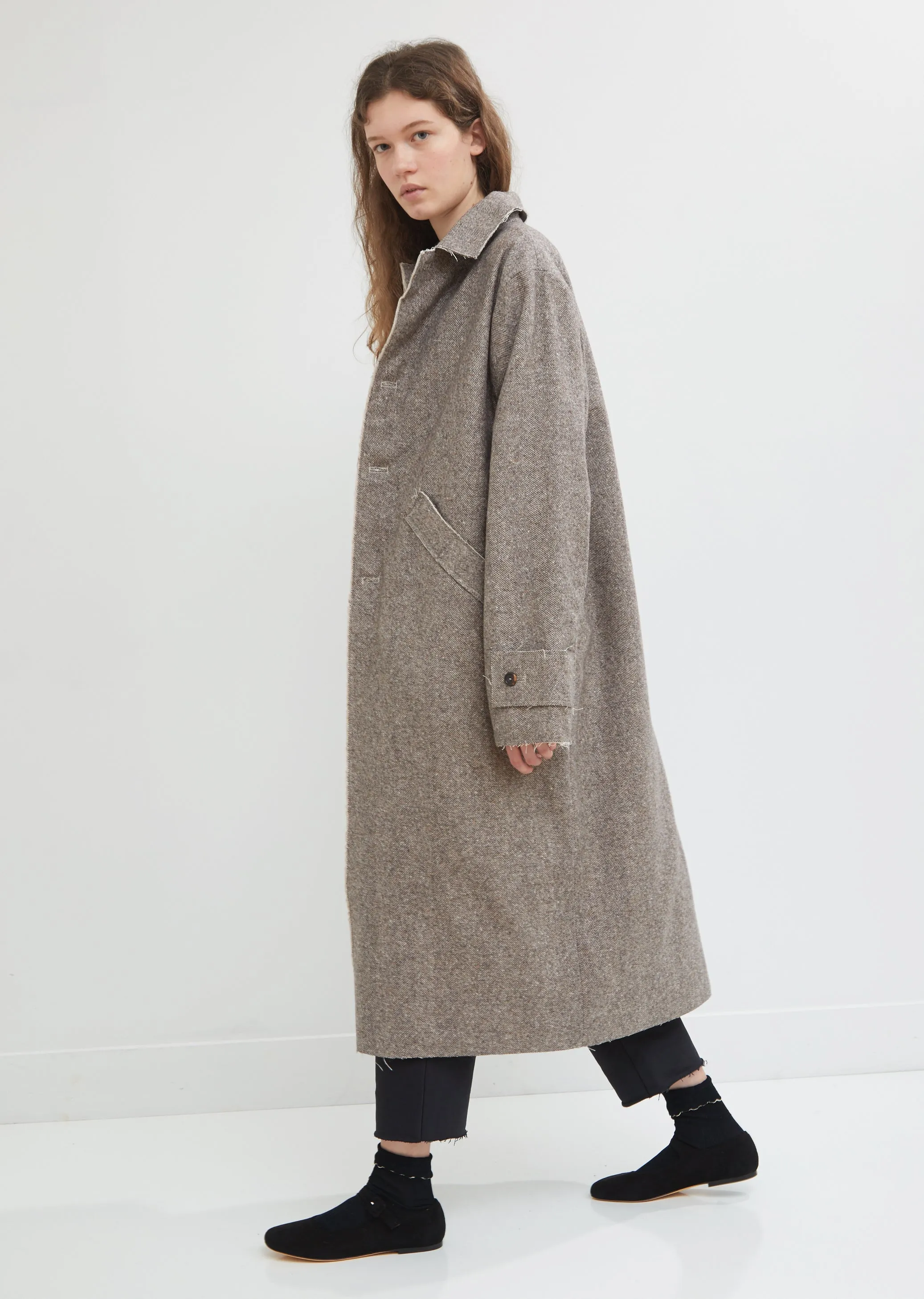 Light Wool Herringbone Coat