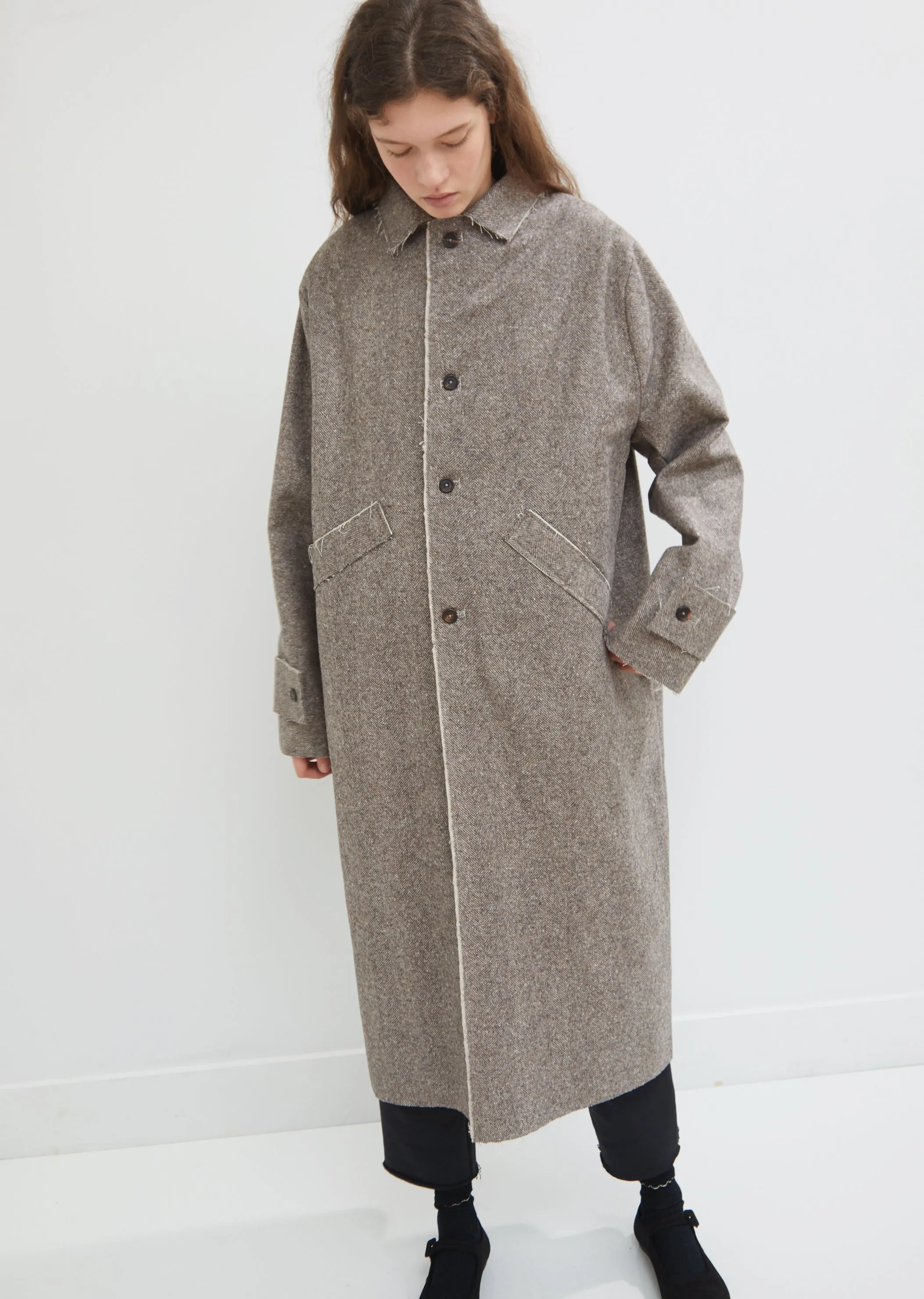 Light Wool Herringbone Coat