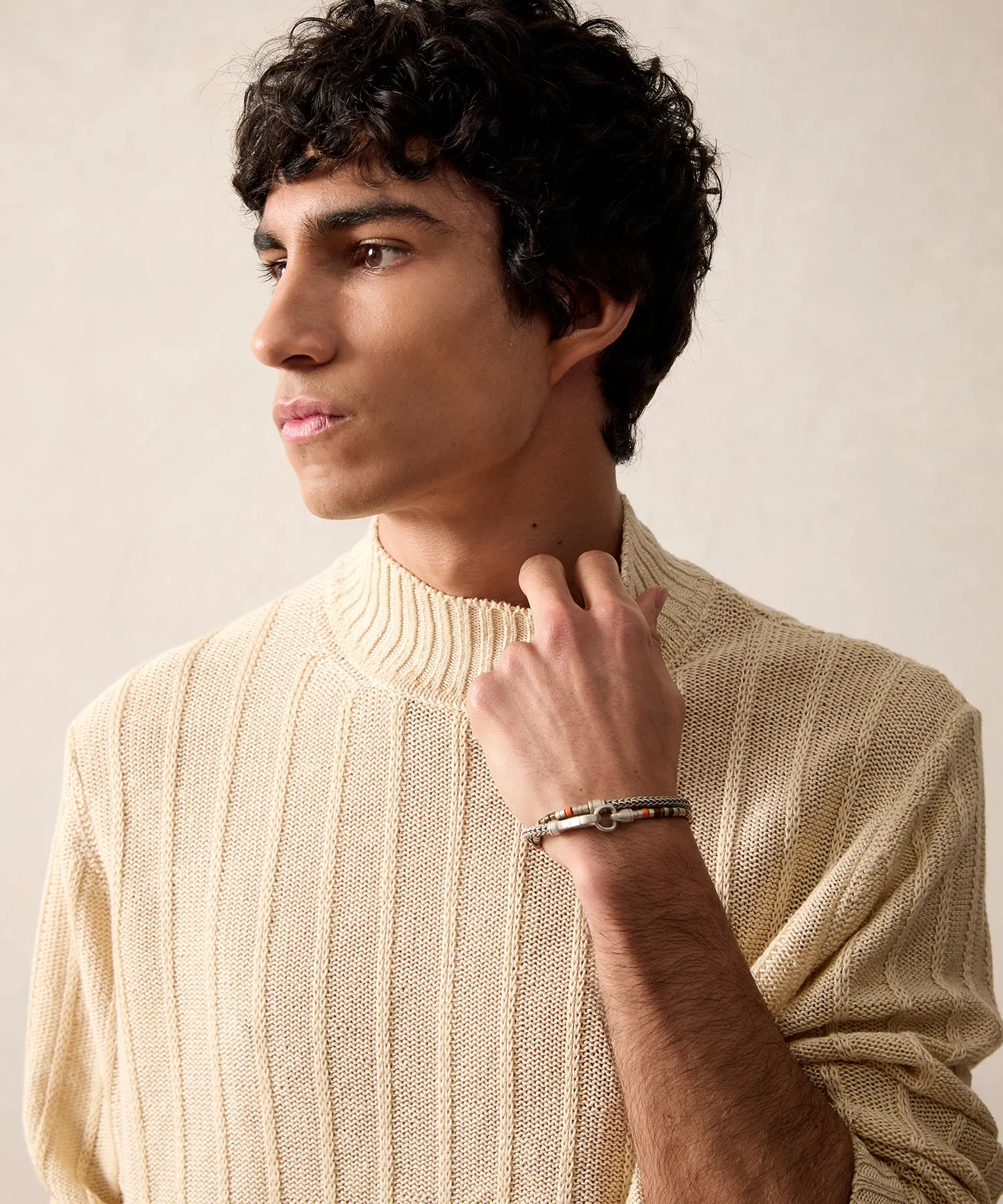 Linen Mock Neck Sweater in Bisque