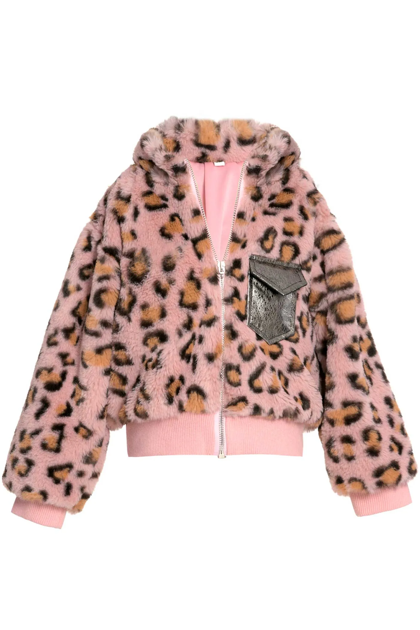 Little Girls Animal Print Faux Fur Hoodie Bomber Jacket