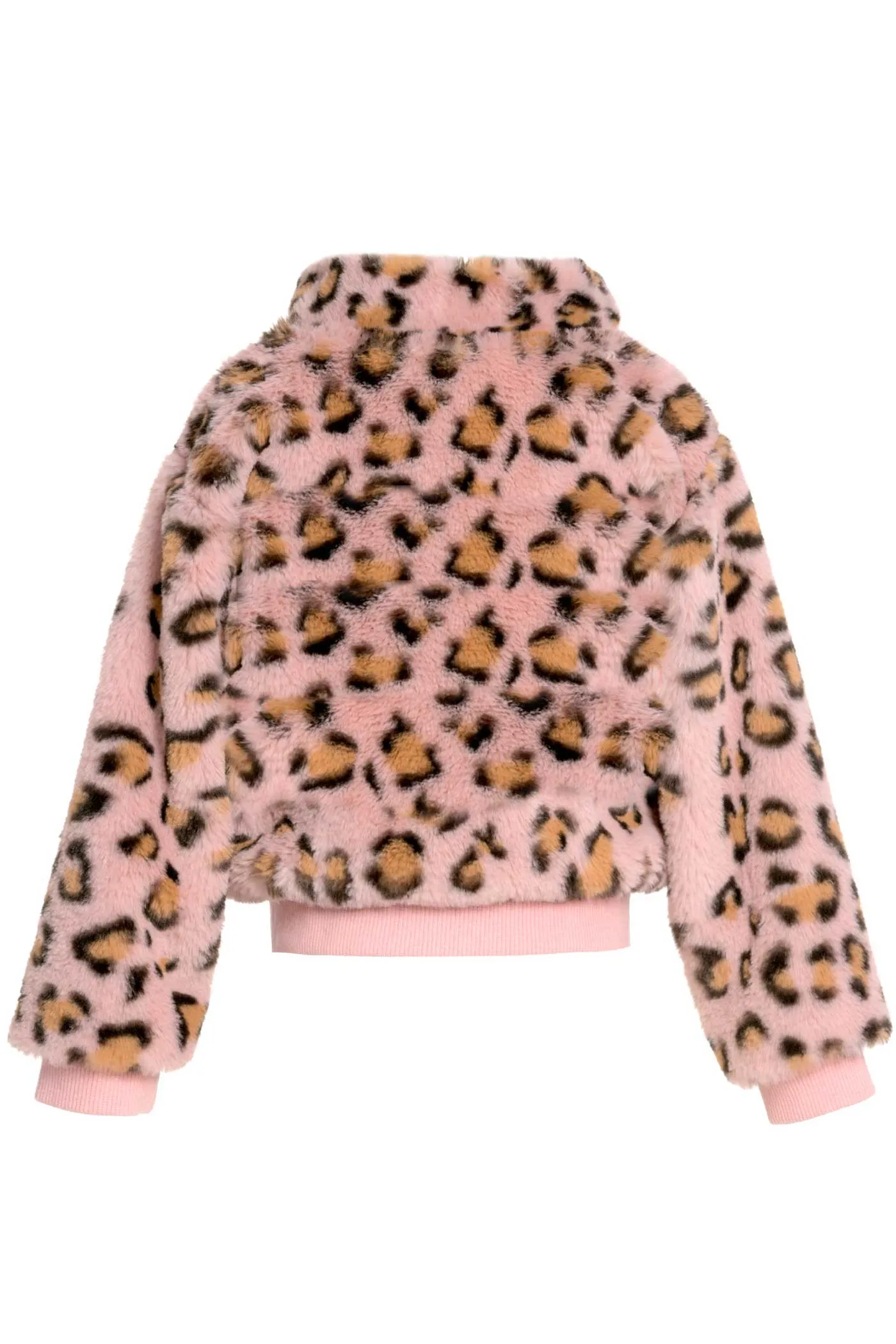 Little Girls Animal Print Faux Fur Hoodie Bomber Jacket