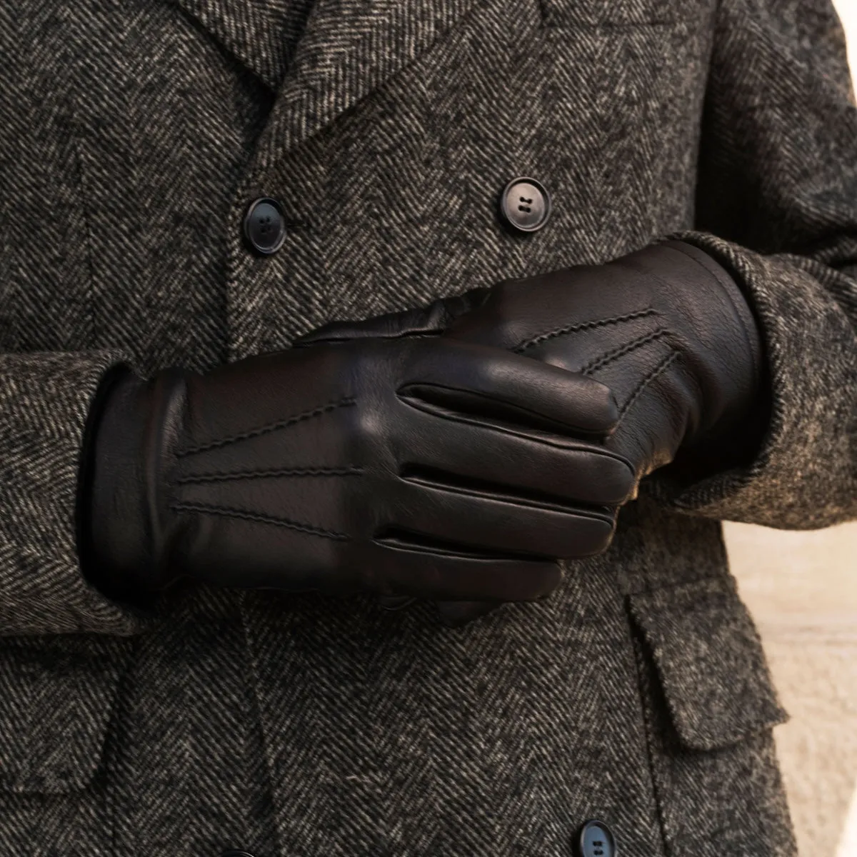 Lorenzo (black) - Italian gloves made of American deerskin leather with cashmere lining