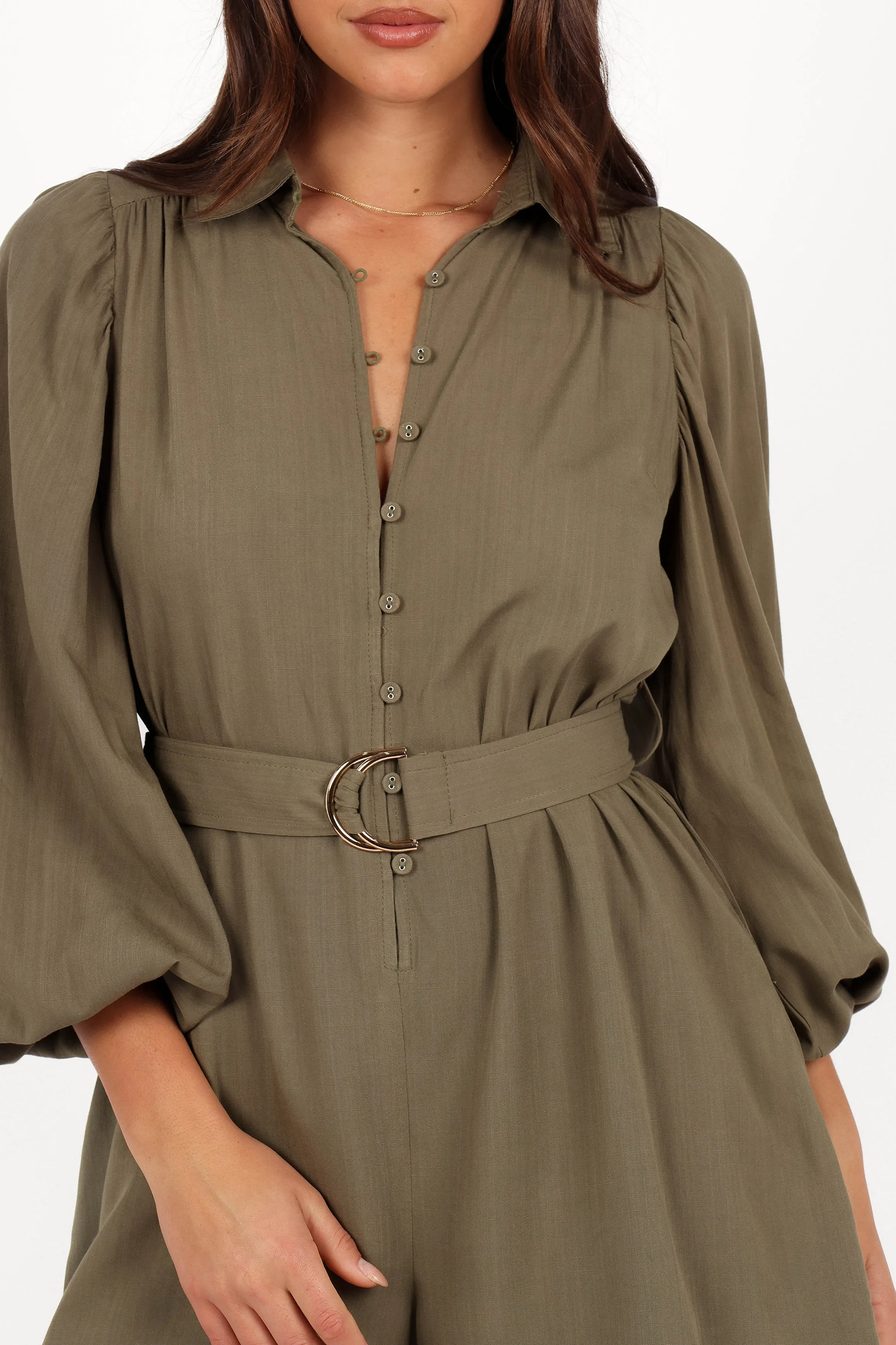 Louise Belted Romper - Khaki