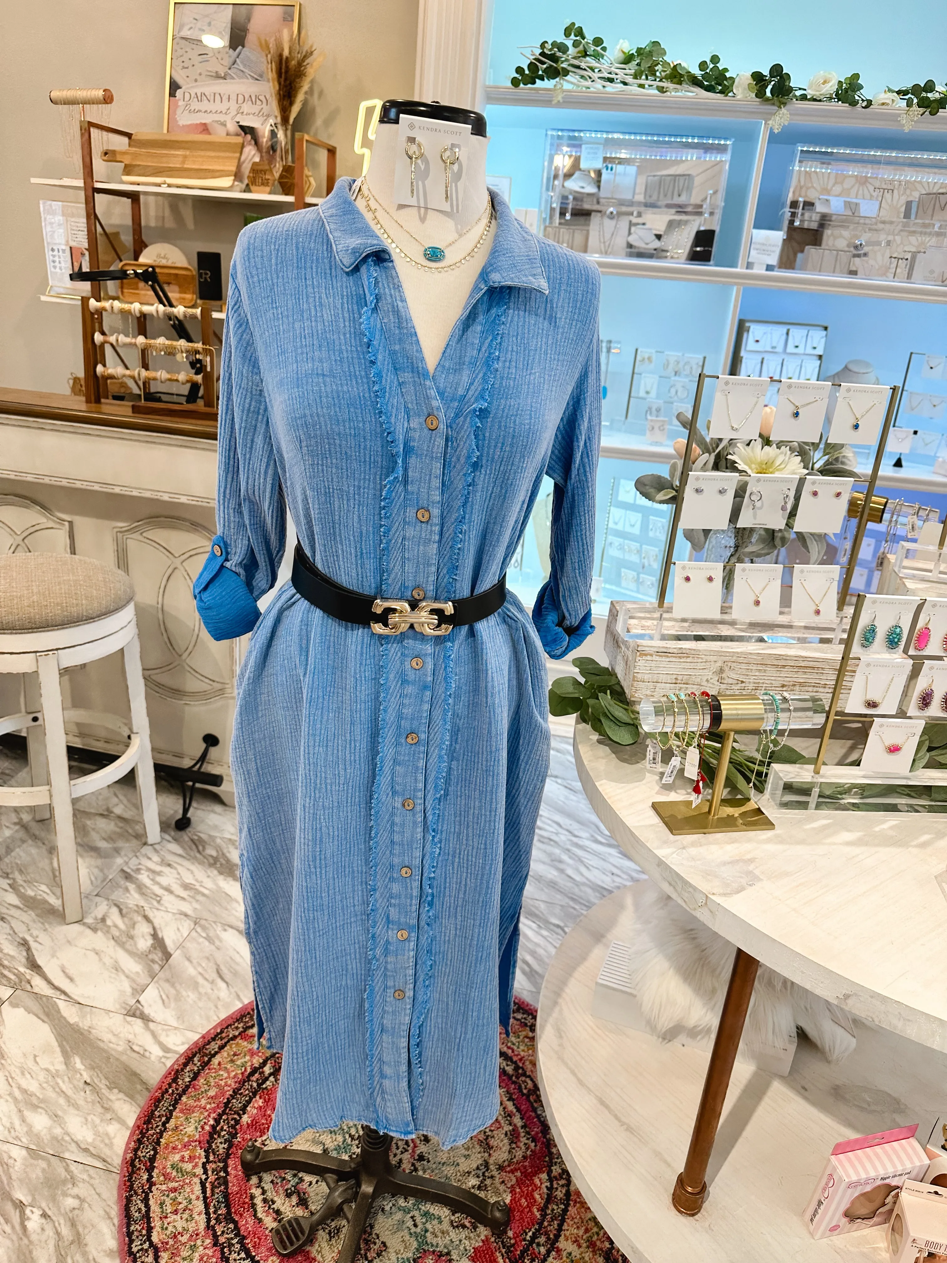 Market Mineral Wash Button Down Denim Midi Dress