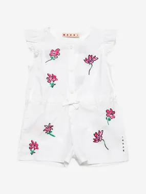 MARNI Baby Girls Embroidered Flower Romper in White