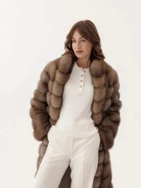 Marten coat with stand-up collar