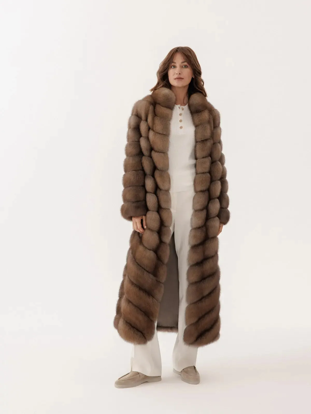Marten coat with stand-up collar