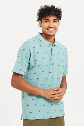 Men Blue Printed Polo Shirt