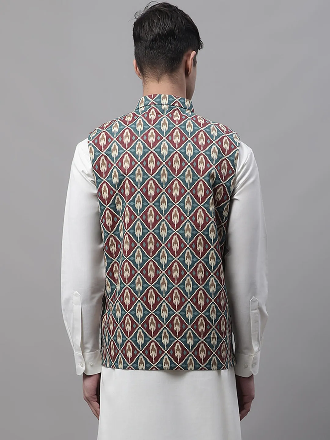 Men Teal and Maroon Printed Waistcoats