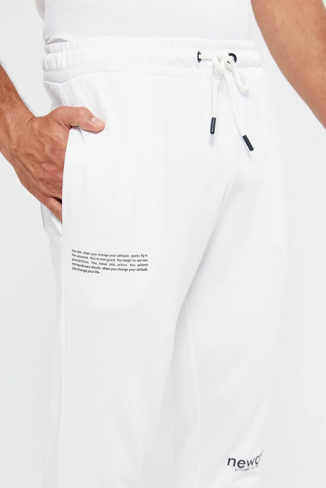 Men White Printed Active Pants