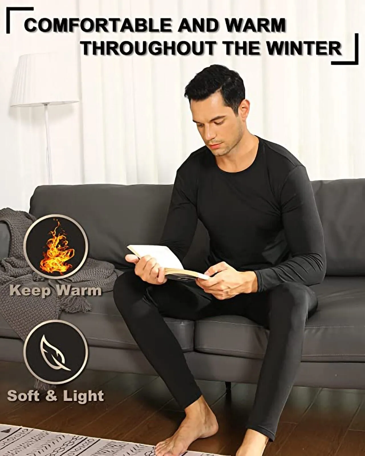 Men Winter Fleece Lined 100% Cotton Thermal Long Johns Top Bottom Underwear Set