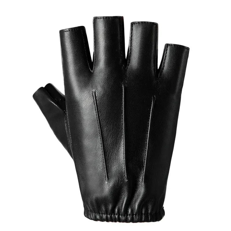 Men Women PU Leather Gloves Lovers Fingerless Mittens Black Half Finger Outdoor Tactical Mens Leather Driving Gloves