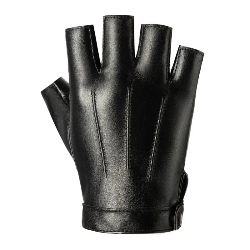 Men Women PU Leather Gloves Lovers Fingerless Mittens Black Half Finger Outdoor Tactical Mens Leather Driving Gloves