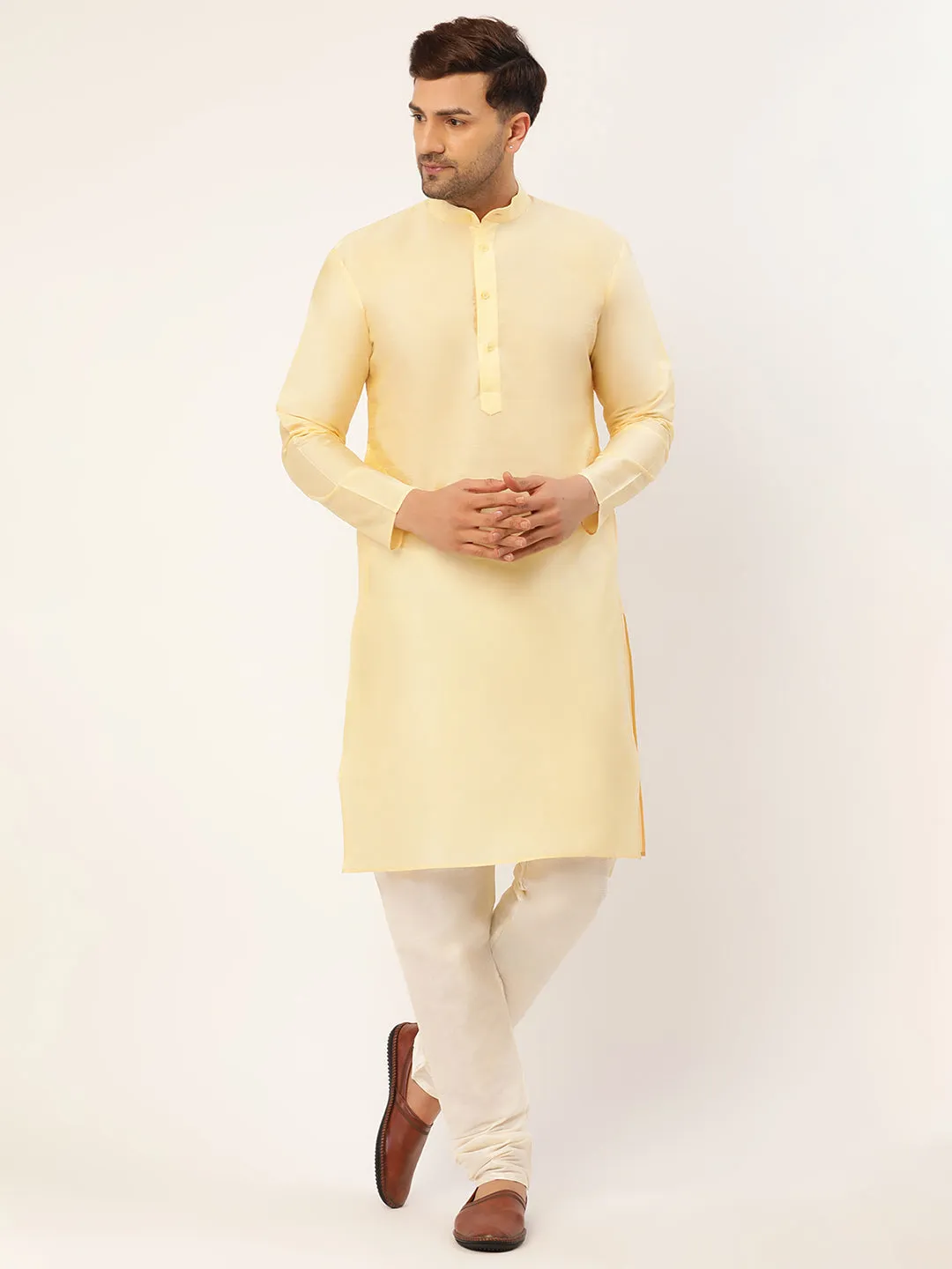 Men's Solid Kurta Pyjama With White Embroidered Nehru Jacket