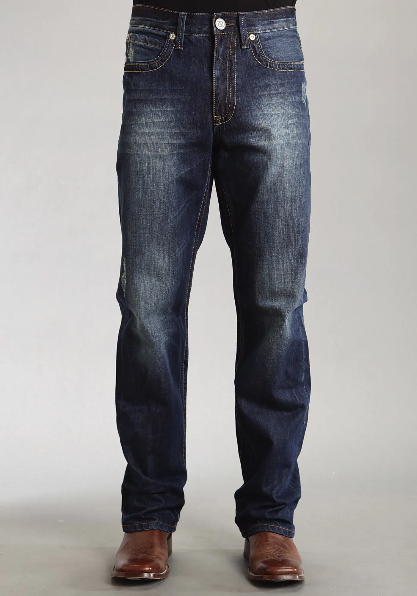 Mens Stetson Blue Cotton Blend Deco Pocket Modern Fit Straight Jeans