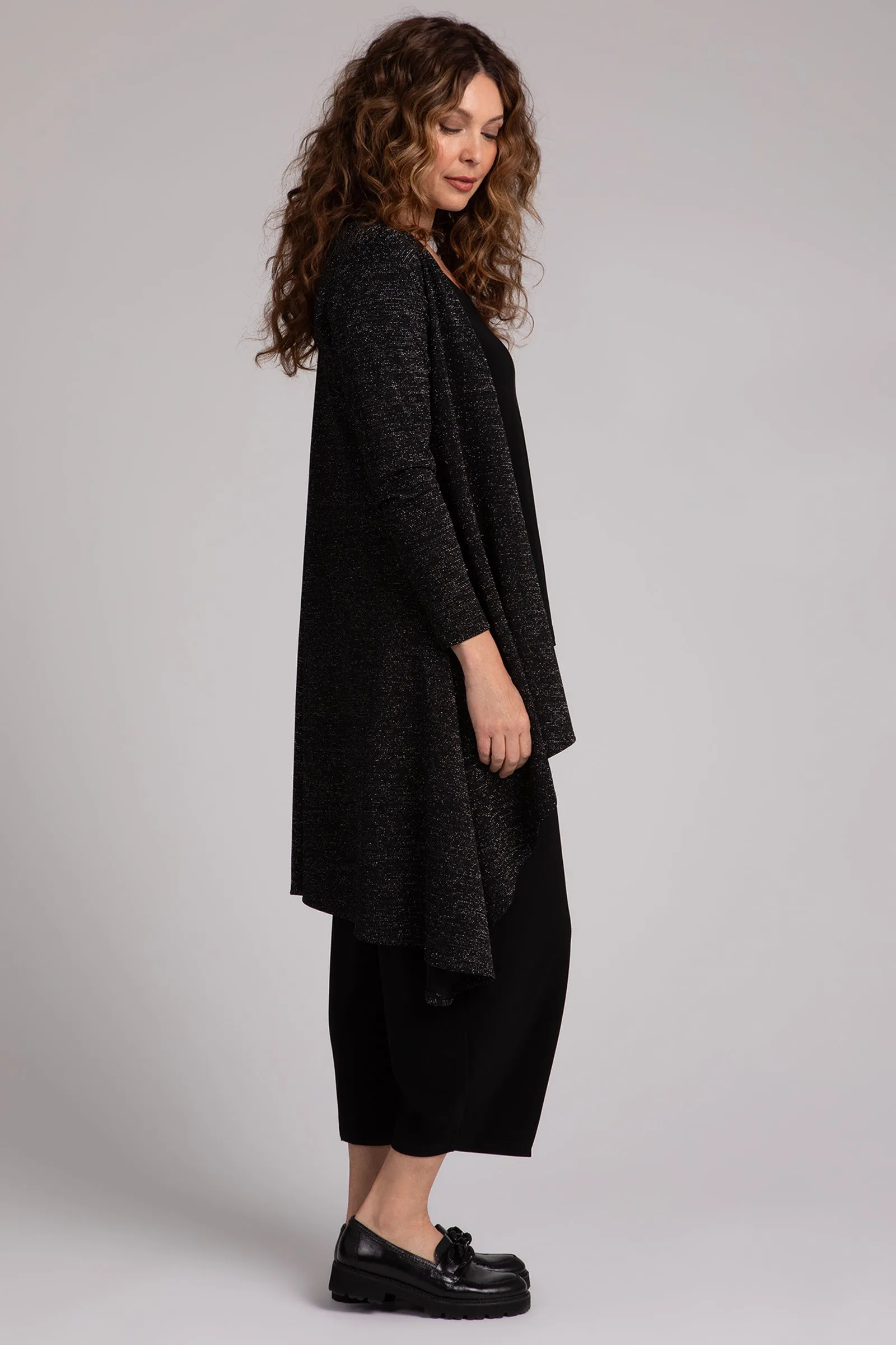 Metallic Pique Flutter Duster Cardigan | Black