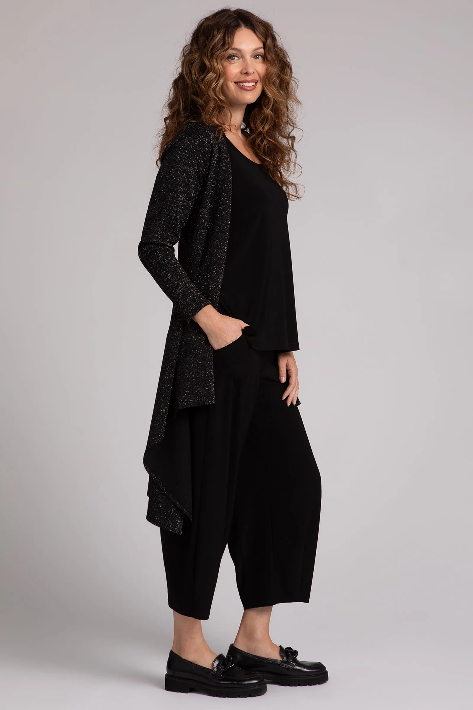 Metallic Pique Flutter Duster Cardigan | Black