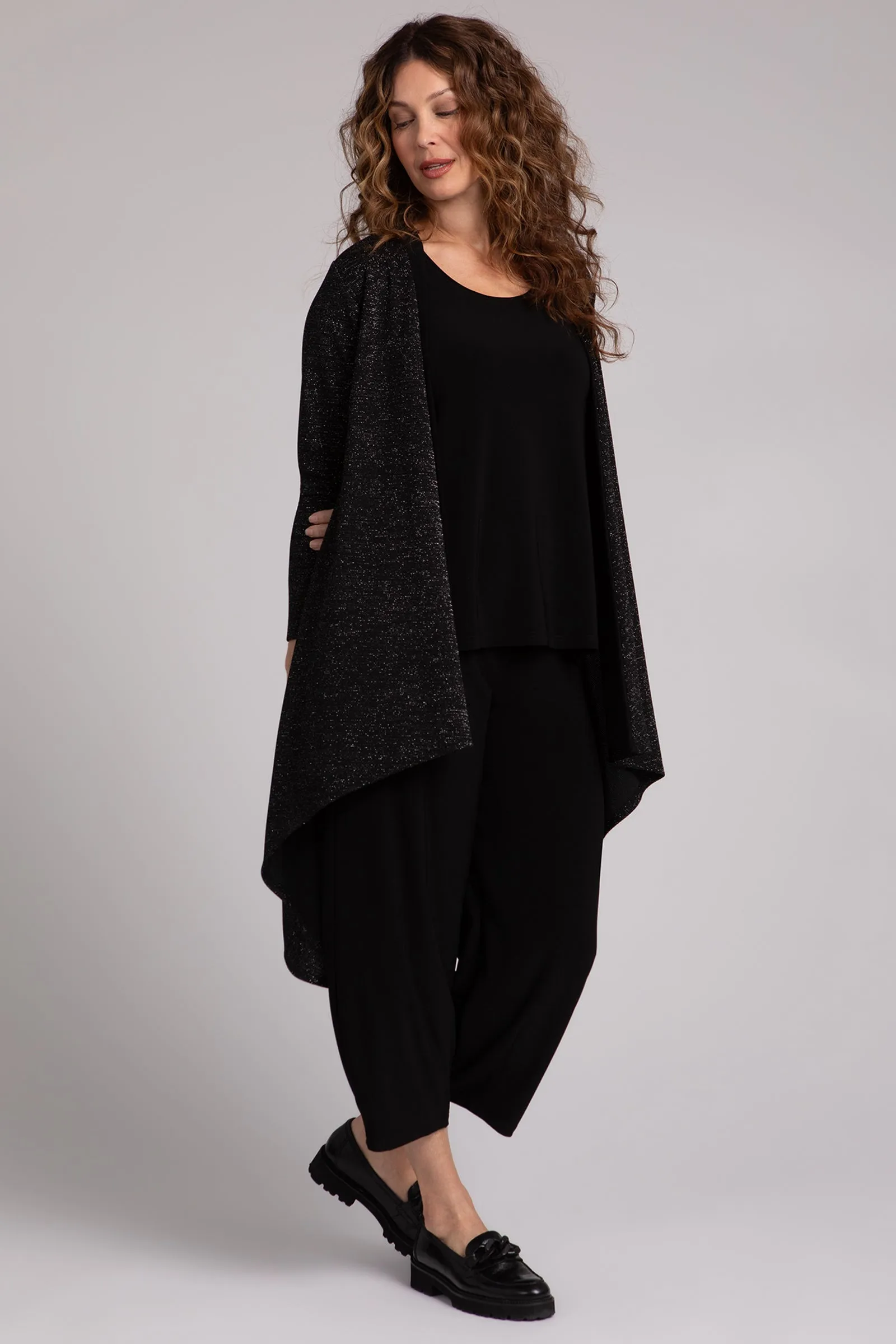 Metallic Pique Flutter Duster Cardigan | Black