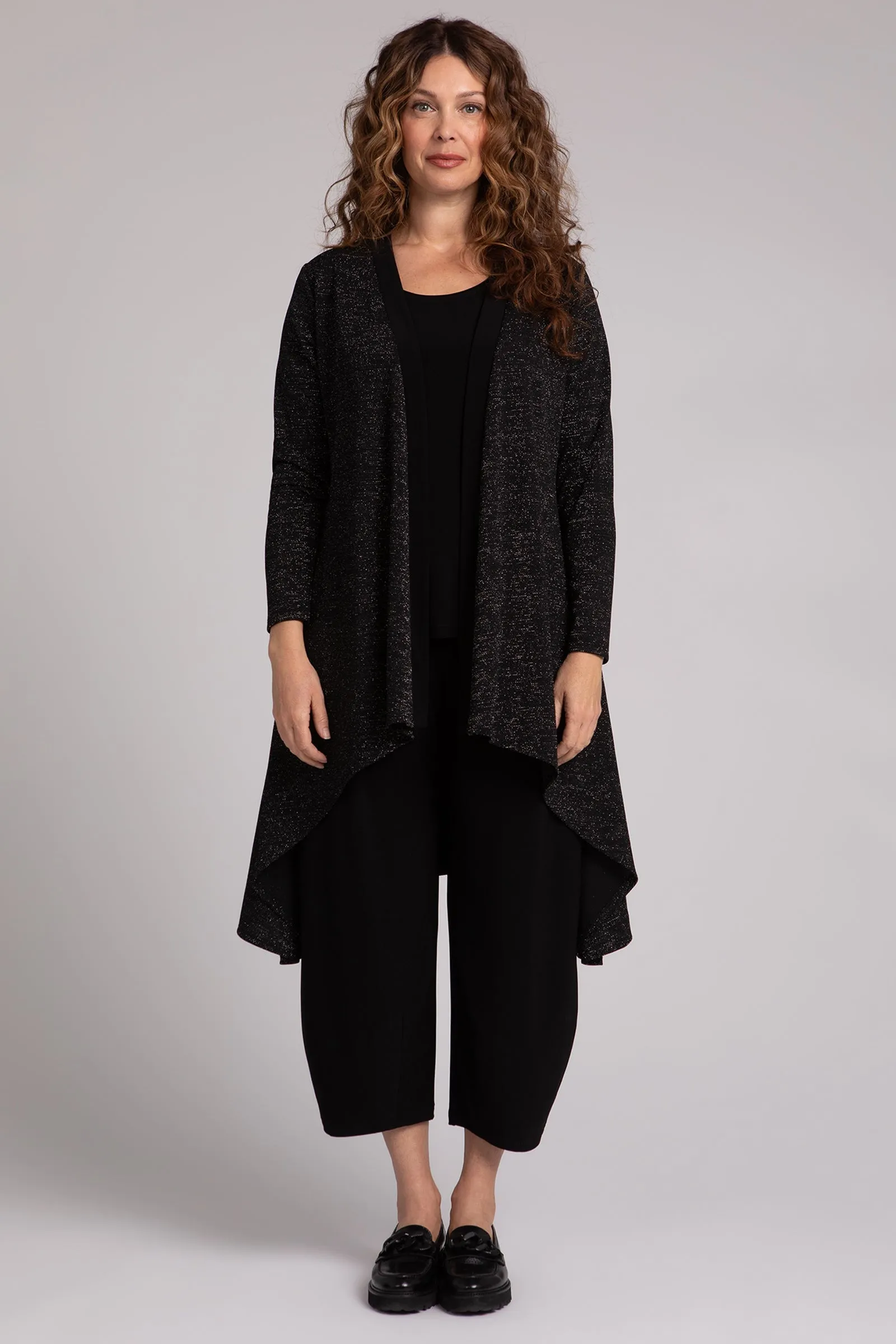 Metallic Pique Flutter Duster Cardigan | Black