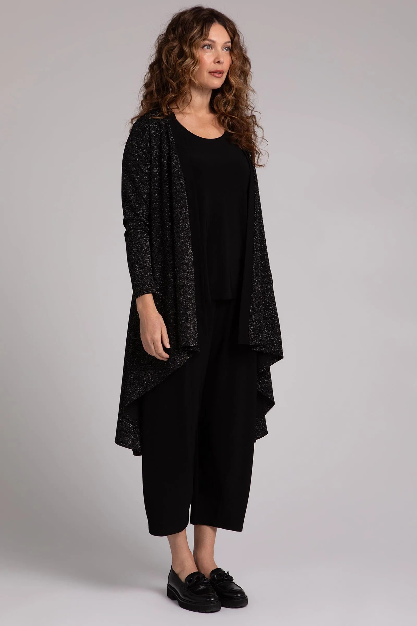 Metallic Pique Flutter Duster Cardigan | Black