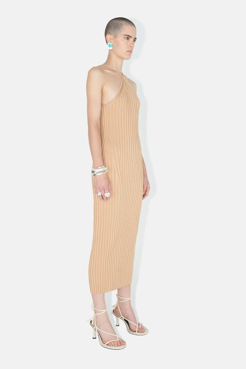 Metallic Rhea Cami Dress - Beige