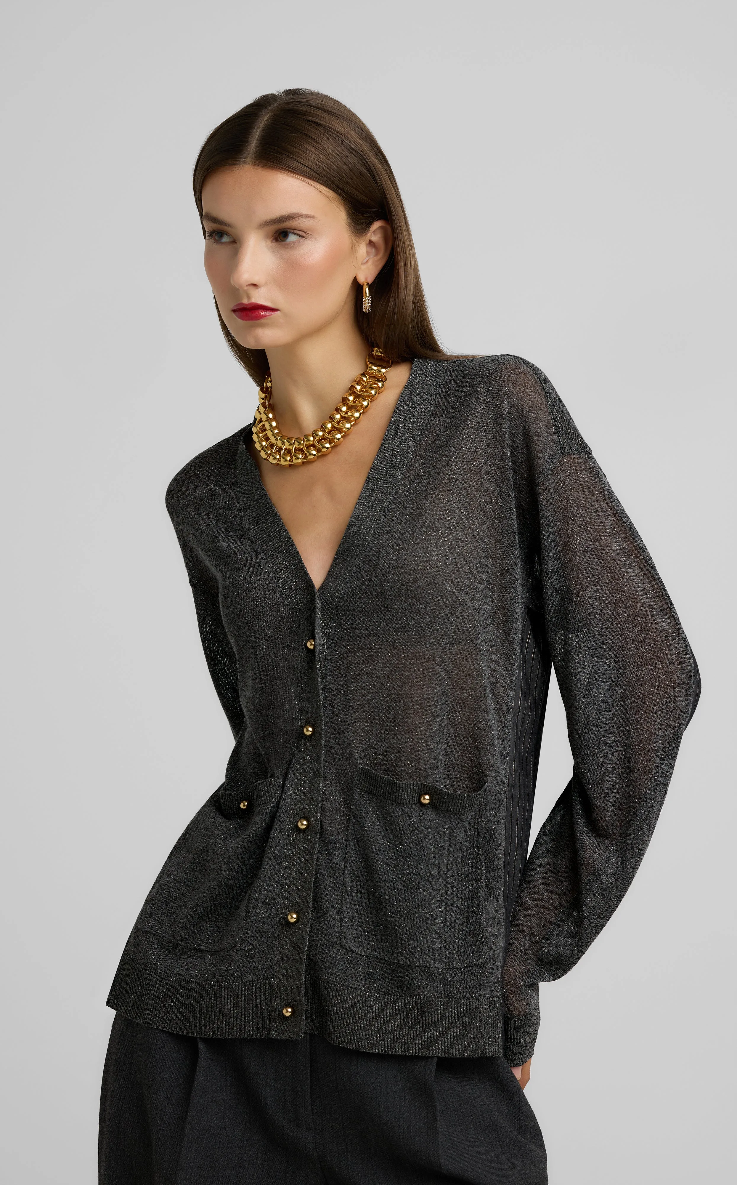 Metallic V-Neck Cardigan