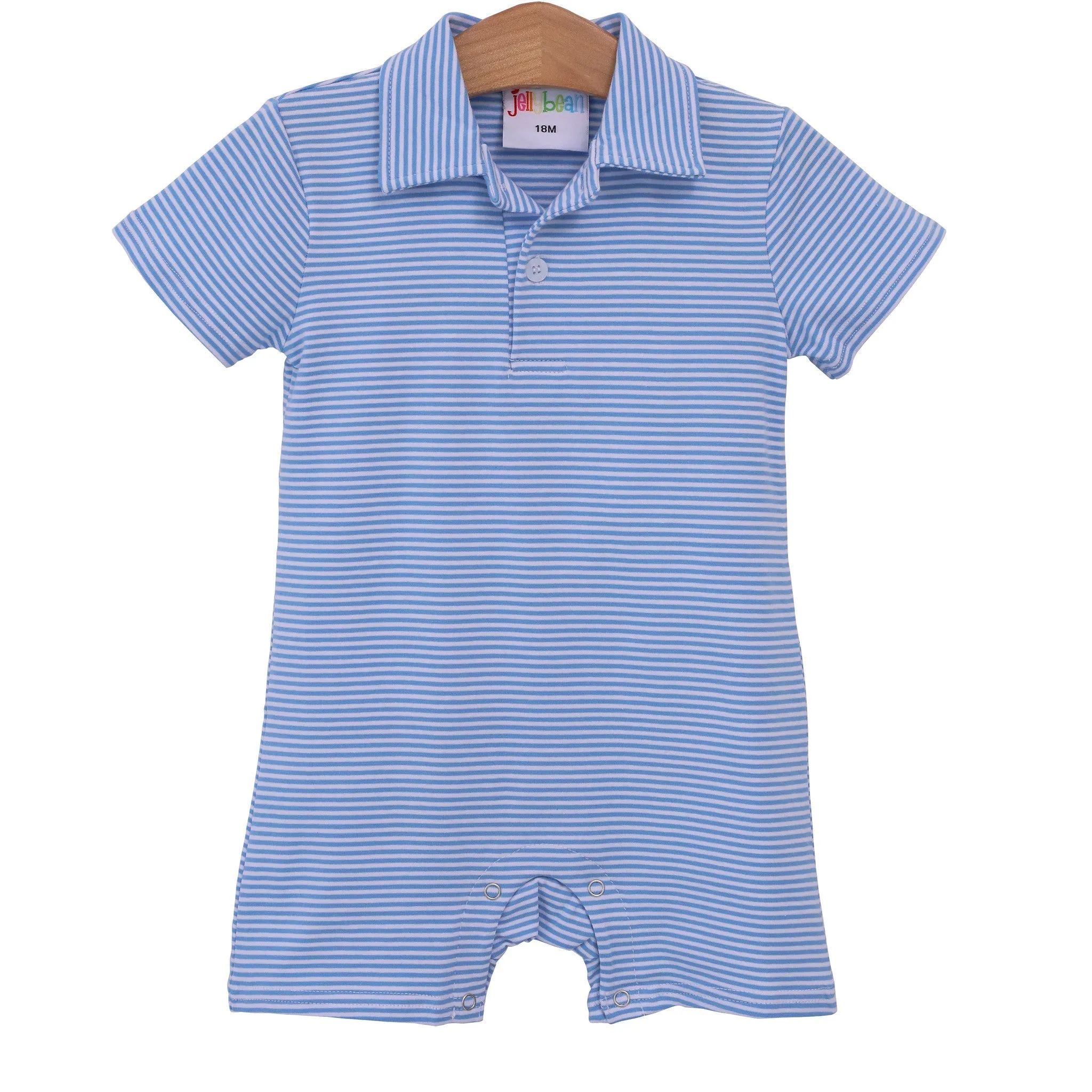 Michael Polo Romper- Cornflower Blue Stripe