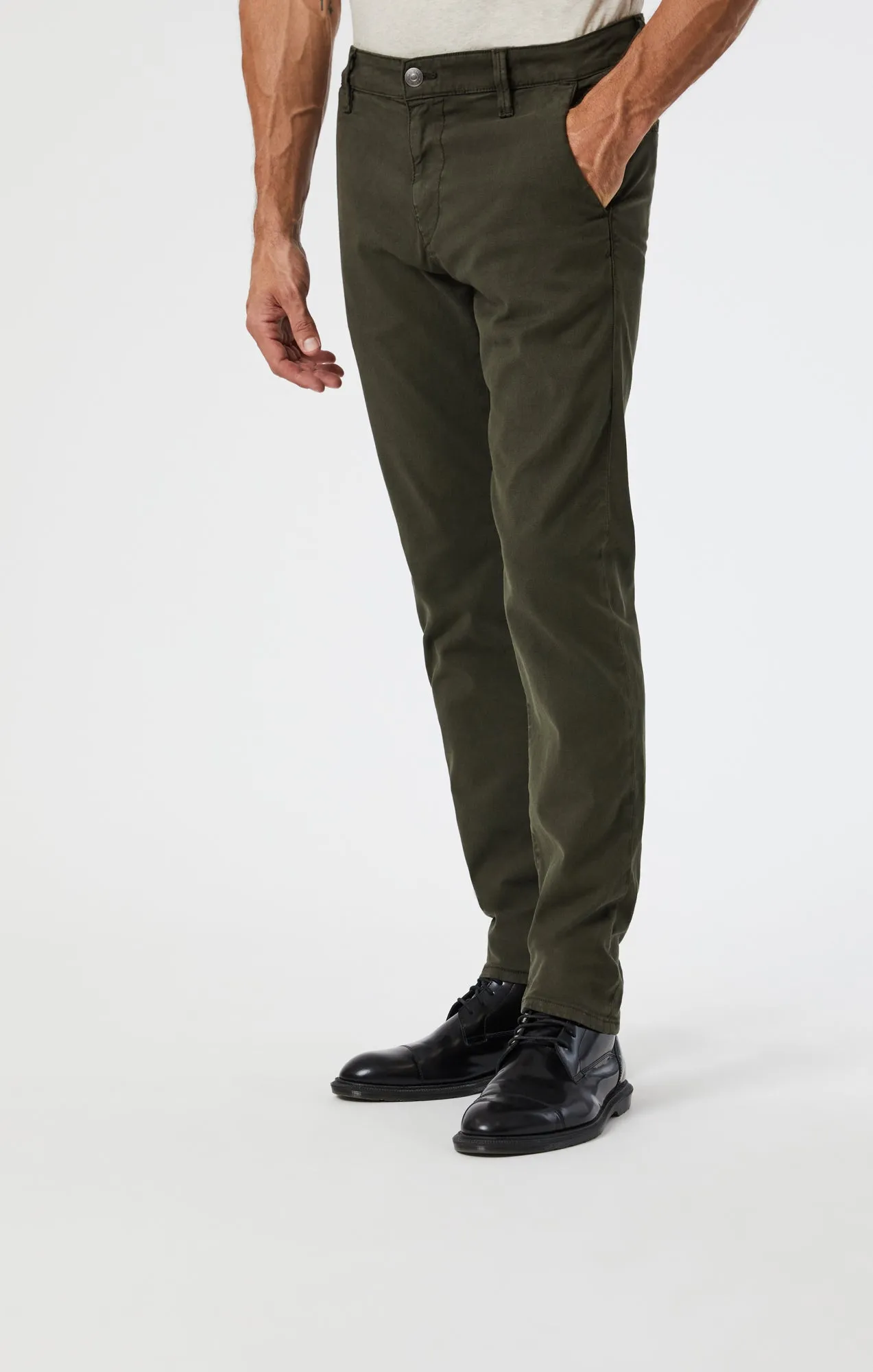 MILTON SLIM STRAIGHT CHINO IN DARK GREEN LUXE TWILL