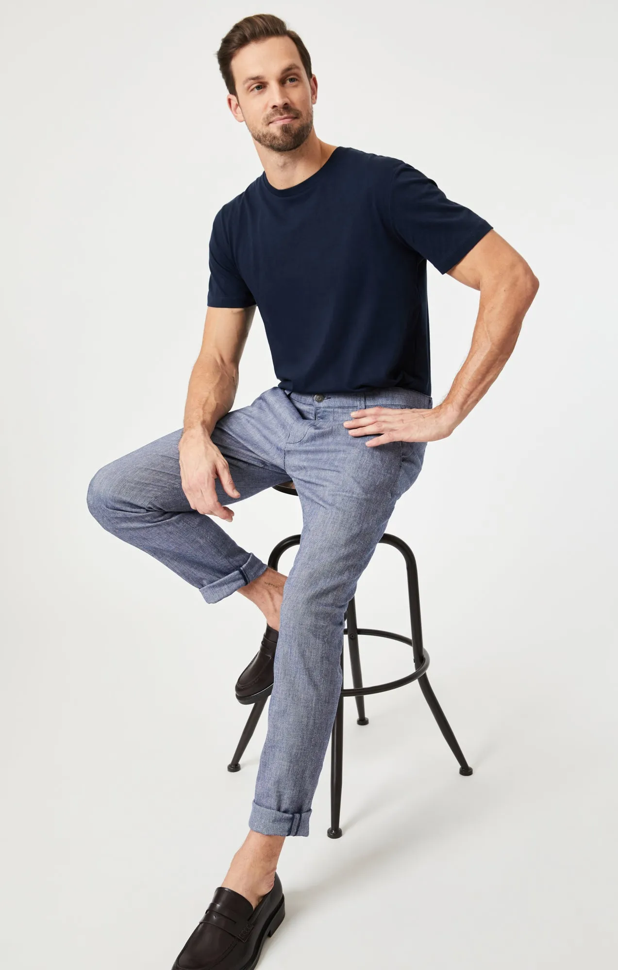 MILTON SLIM STRAIGHT CHINO IN INDIGO LINEN