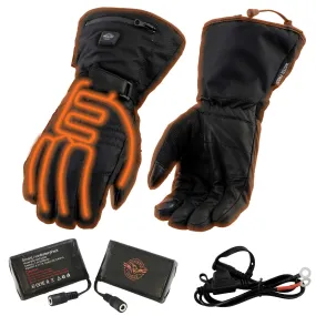 Milwaukee Leather MG17501SET Men’s Heated Black Leather/Textile Winter Gloves w/Battery/Harness Wire and i-Touch