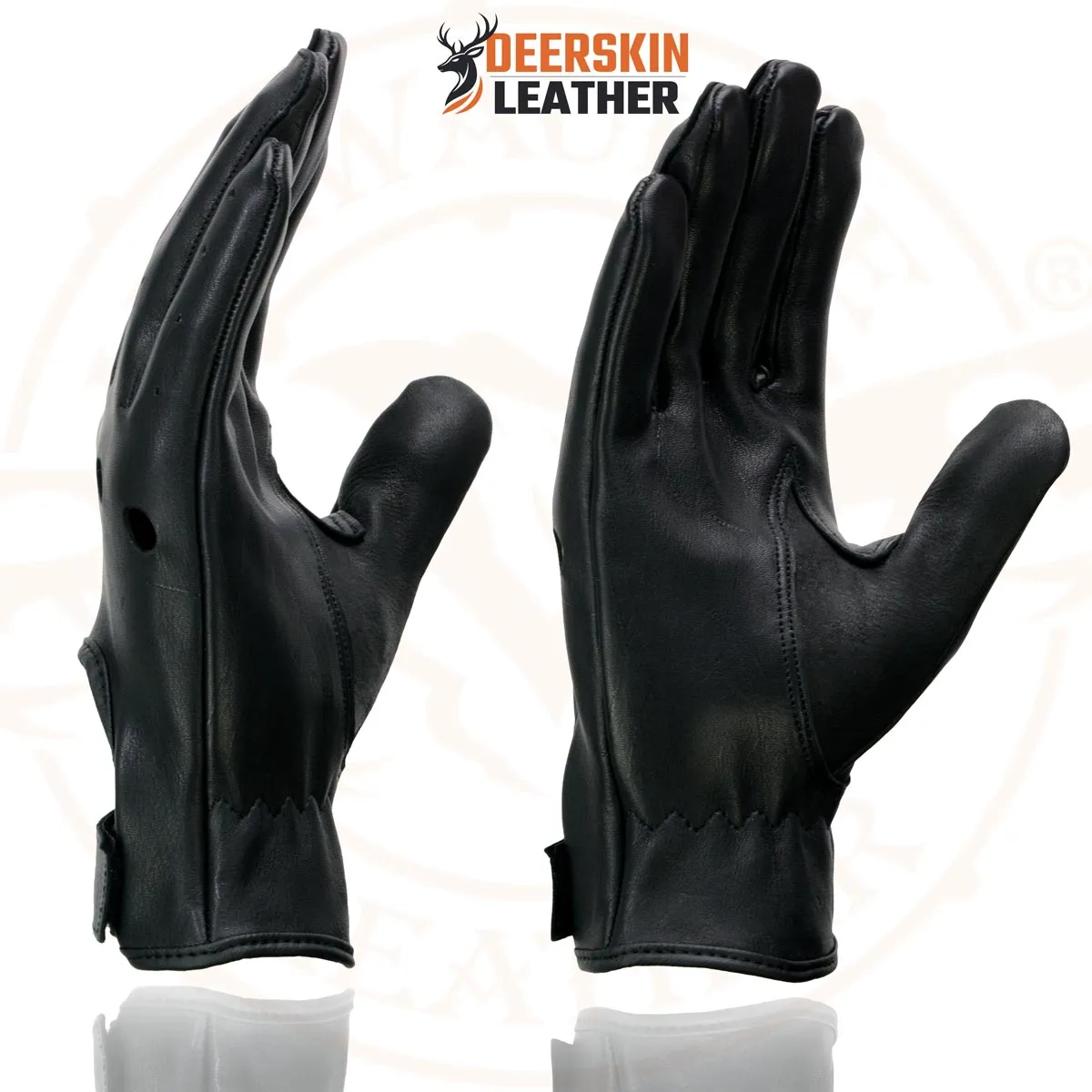 Milwaukee Leather SH868 Men's Black Perforated Deerskin Full Finger Motorcycle Hand Gloves W/ Breathable ‘Open Knuckle’