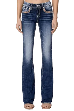 Miss Me Womens Dark Wash Mid-Rise Love Pop Bootcut Jeans