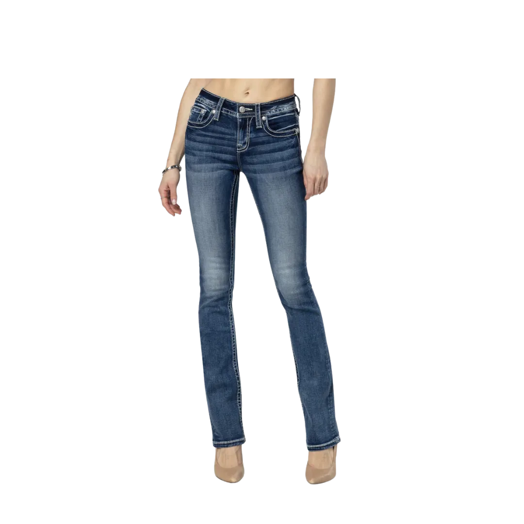 Miss Me Women's Floral Feathers Bootcut Dark Wash Jeans