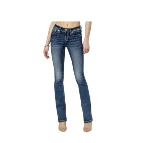 Miss Me Women's Floral Feathers Bootcut Dark Wash Jeans