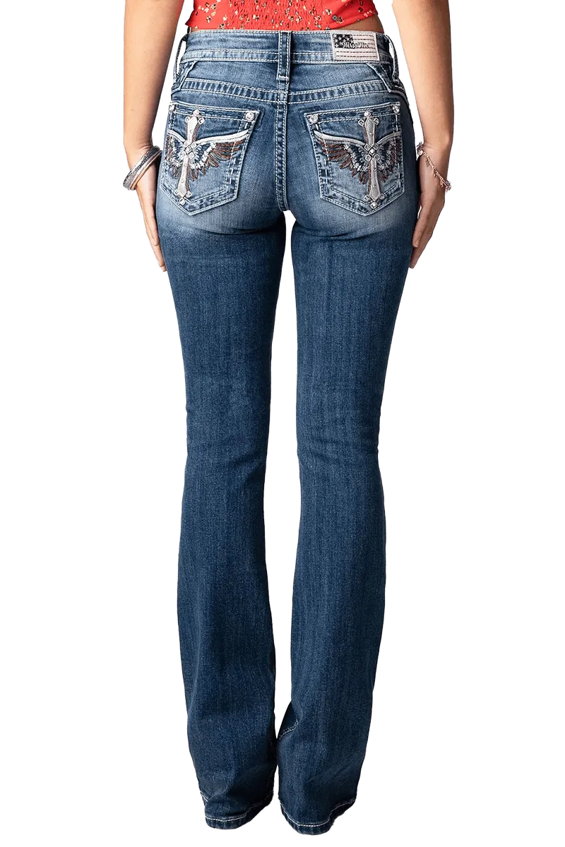 Miss Me Women's Mid-Rise Boot Stretch Jeans