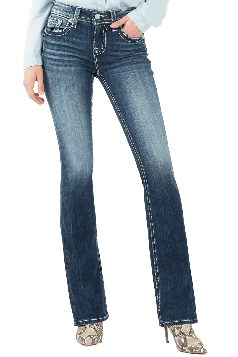 Miss Me Women's Mid-Rise Easy Boots Stretch Denim Jeans