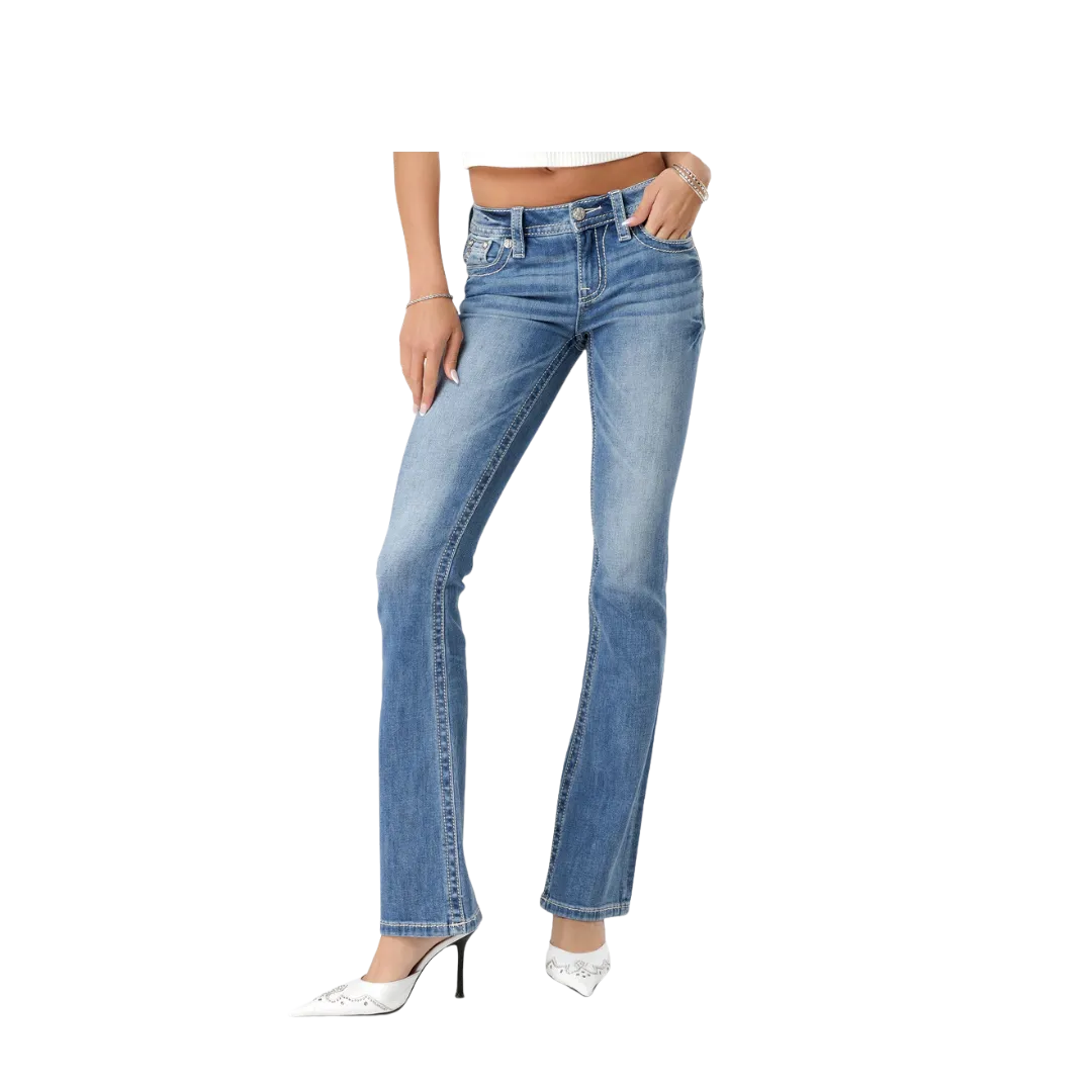 Miss Me Women's Stitched to Topaz Bootcut Medium Wash Jeans