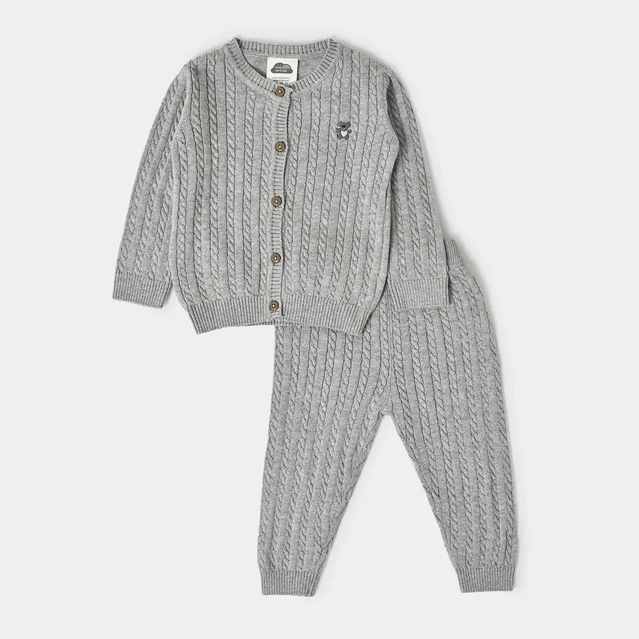 Misty Grey Knitted Cardigan with Pyjama Set