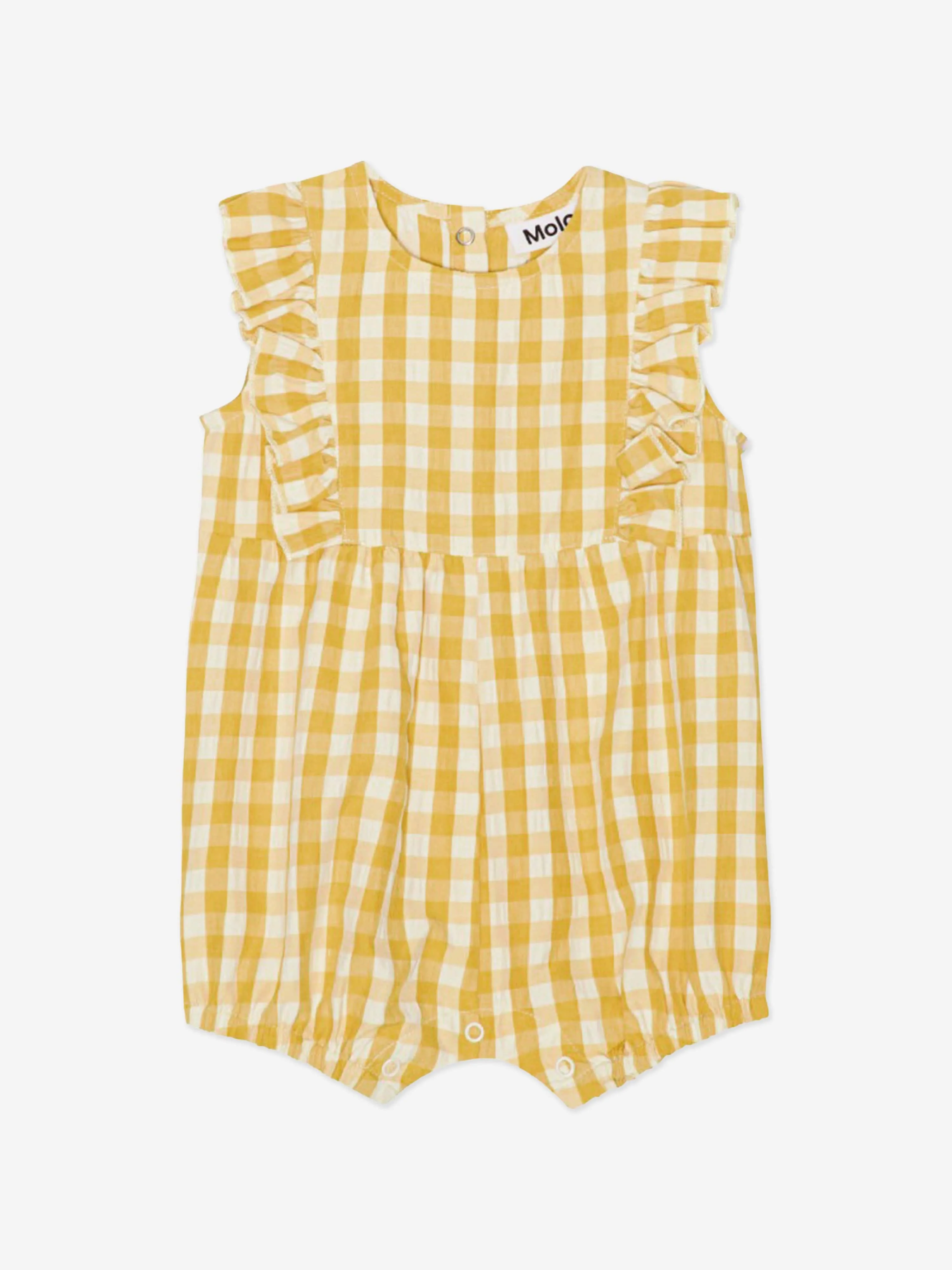 Molo Baby Girls Gingham Romper in Yellow