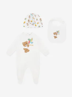 Moschino Baby Teddy Babygrow Gift Set in Ivory