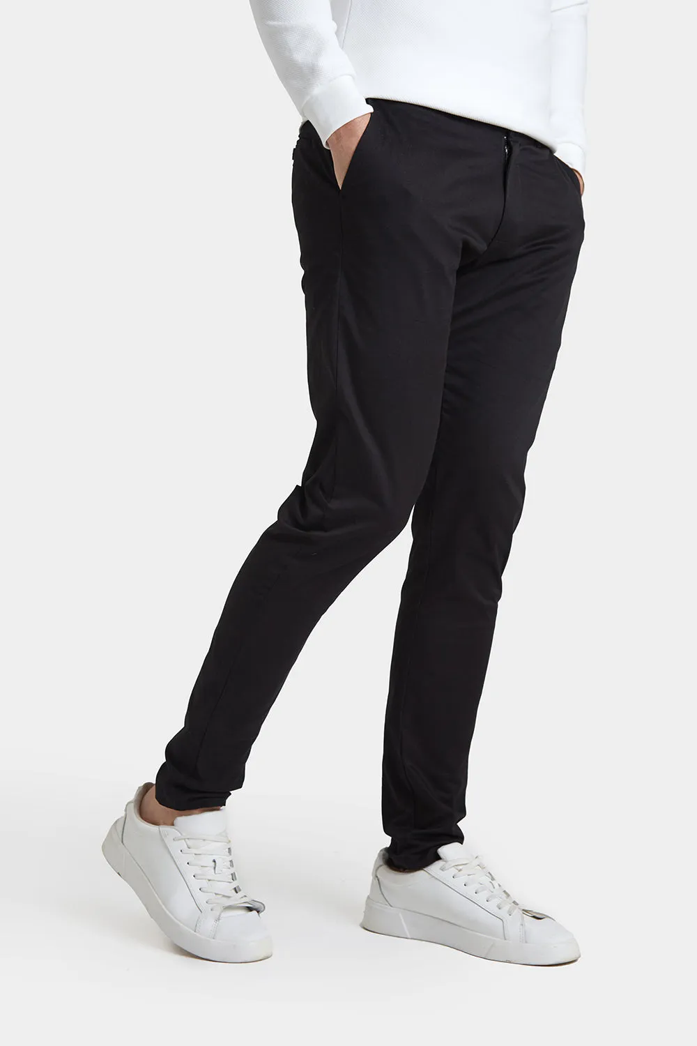 Muscle Fit Cotton Stretch Chino Trouser in Black