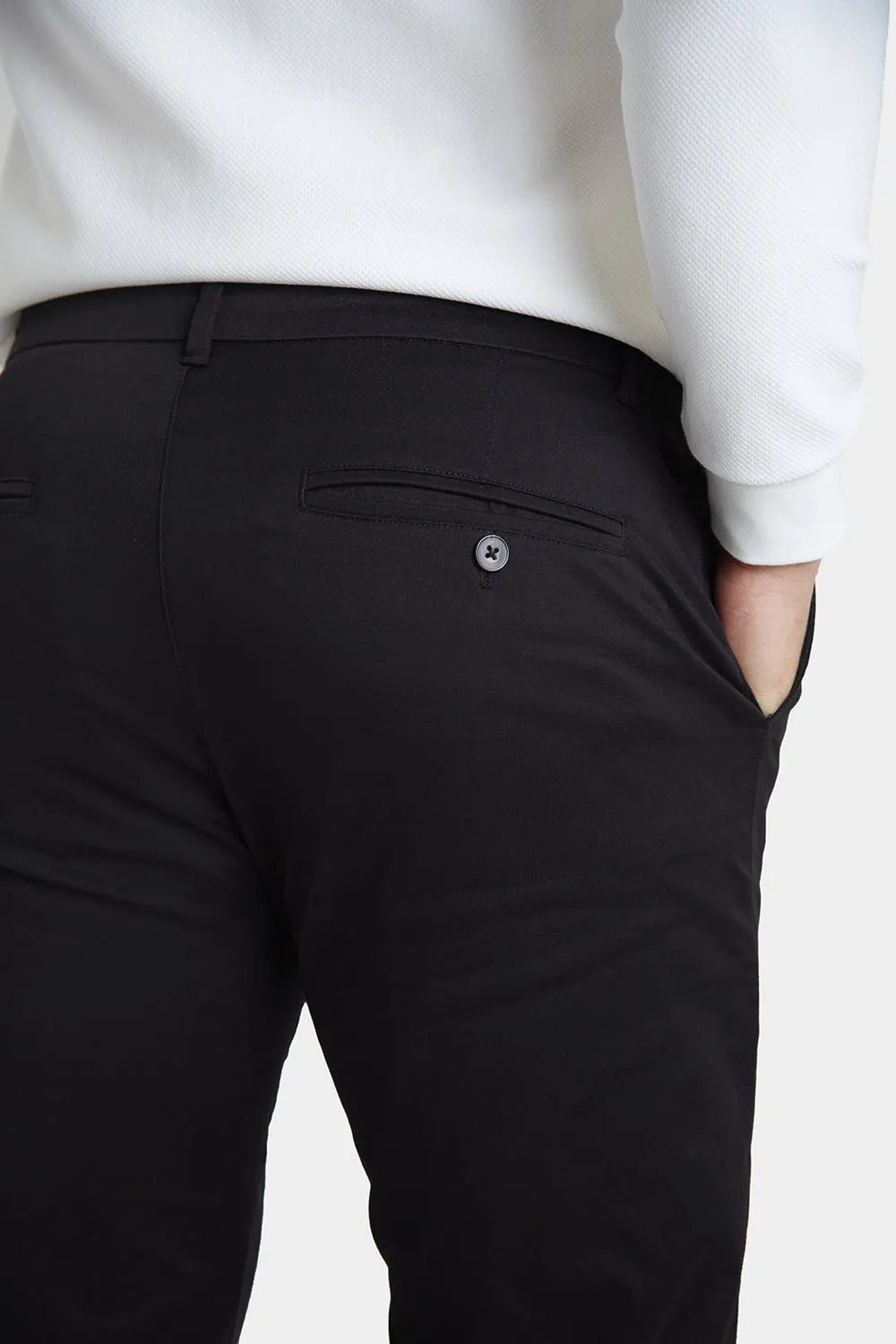 Muscle Fit Cotton Stretch Chino Trouser in Black