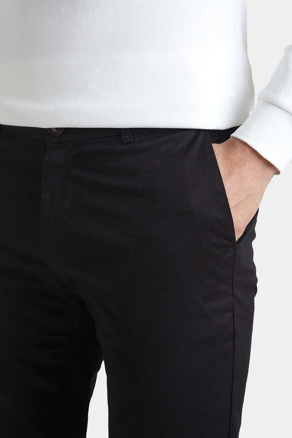 Muscle Fit Cotton Stretch Chino Trouser in Black