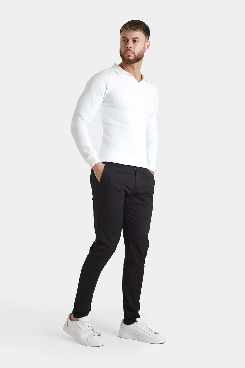 Muscle Fit Cotton Stretch Chino Trouser in Black